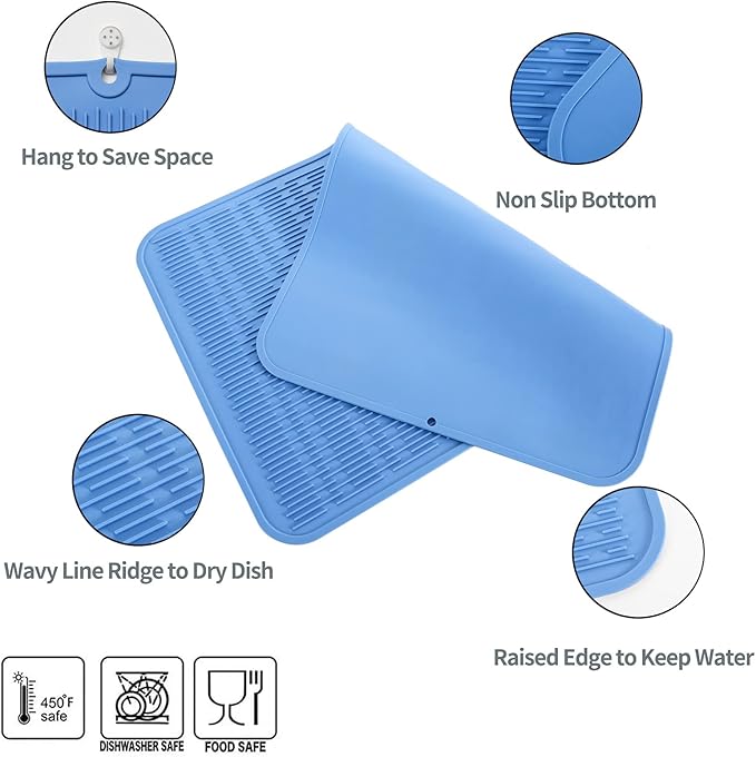 MicoYang Silicone Dish Drying Mat for Multiple Usage,Easy clean,Eco-friendly,Heat-resistant Silicone Mat for Kitchen Counter or Sink,Refrigerator or Drawer Liner Lichen BlueL 4XL 32 inches x 18 inches - Image 3