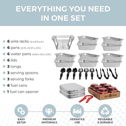 Alpha Living 6 Pack - Disposable Chafing Dish Buffet Set, Half Size Pans, Welded Body Food Warmers for Parties, Fuel Cans Complete Set, Warming Trays - Image 4