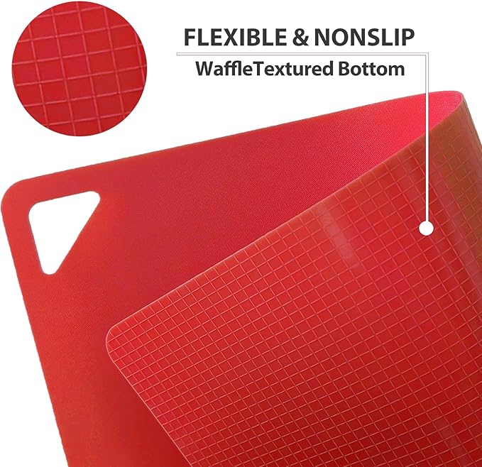 WK Flexible Plastic Cutting Boards for Kitchen Set of 3, Non slip Cutting Mats, Colorful Thin Cutting Sheets for Meat, BPA Free, Dishwasher Safe - Image 3