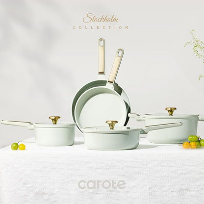 CAROTE Ceramic Cookware Set Nonstick, 14pcs Pots and Pans Set Nonstick, Non-Toxic & PFAS-Free, Dishwasher, RV/Camping Cookware Set, Cooking Pots with Lids, Sage Green - Image 7