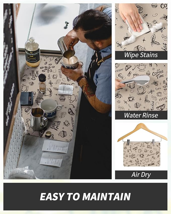AMOAMI Coffee Mat Hide Stain Rubber Backed Absorbent Dish Drying Mat for Kitchen Counter - Fits Under Coffee Maker & Espresso Machine (17X31.5, MILK TEA) - Image 2
