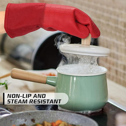 HOMWE Silicone Oven Mitts and Pot Holders for Kitchen & Baking - Set of 4 Heat-Resistant, Heavy-Duty Cooking Mittens w/Non-Slip, Textured Grip - Image 5
