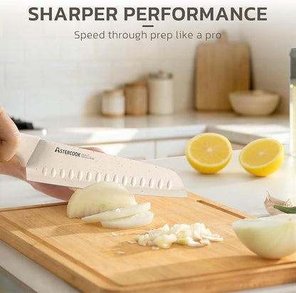 Astercook Knife Set, 15 Pieces Kitchen Knife Set with Sharpener Block, German Stainless Steel Knives Set with Anti-Rust Coating, Dishwasher Safe Elegant Cream White Knife Block Sets, Mothers Day Gifts - Image 4