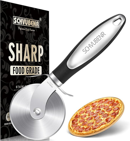 SCHVUBENR Premium Pizza Cutter Wheel - Ultra Sharp Stainless Steel Pizza Slicer with Non-Slip Soft Grip Handle - Multi-Purpose Cutter for Pizza, Dough & Pastry - Dishwasher Safe, Easy to Clean - Black by SCHVUBENR