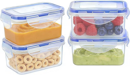 KIGI Small Food Storage Containers with Airtight Lids, 4-Sided Locking Lids, Reusable BPA-Free Plastic, Leakproof for Snack, Lunch, Meal Prep, Portion Control & Purees, 6 oz / 0.75 Cup, 8 Piece Set