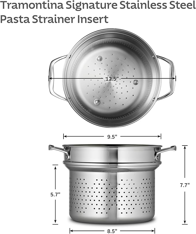 Tramontina Signature Stainless Steel Pasta Strainer Insert for Pot, Basket compatible with 8-Quart Stock Pot - Image 3