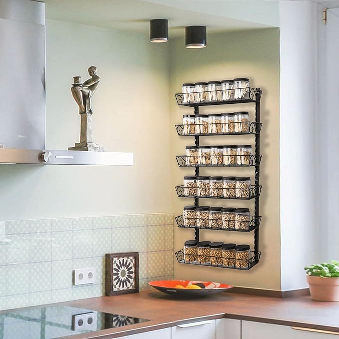 SWOMMOLY Adjustable Wall Mount Spice Rack, 6-Tier Dual-use (Multi-use) Organizer, Black - Image 2