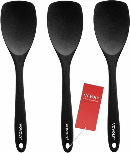 Upgrade Silicone Spatula Spoon Set,VOVOLY Heat Resistant Rubber Spoonula, Seamless Non-Stick Flexible Scrapers for Baking Mixing Tool,3 Pack, Black by VOVOLY