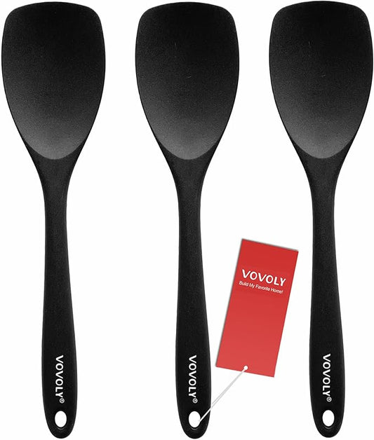 Upgrade Silicone Spatula Spoon Set,VOVOLY Heat Resistant Rubber Spoonula, Seamless Non-Stick Flexible Scrapers for Baking Mixing Tool,3 Pack, Black by VOVOLY