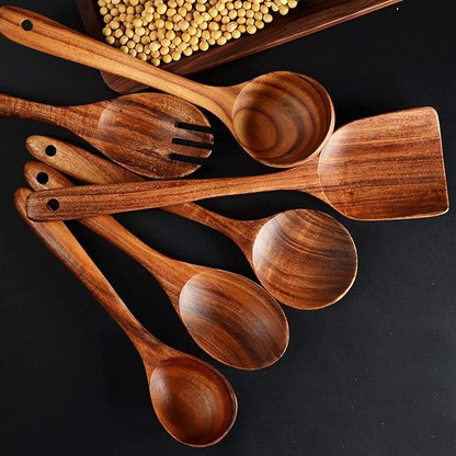12 Pack Wooden Spoons for Cooking - Natural Teak Kitchen Utensils Set with Spatulas - Image 4
