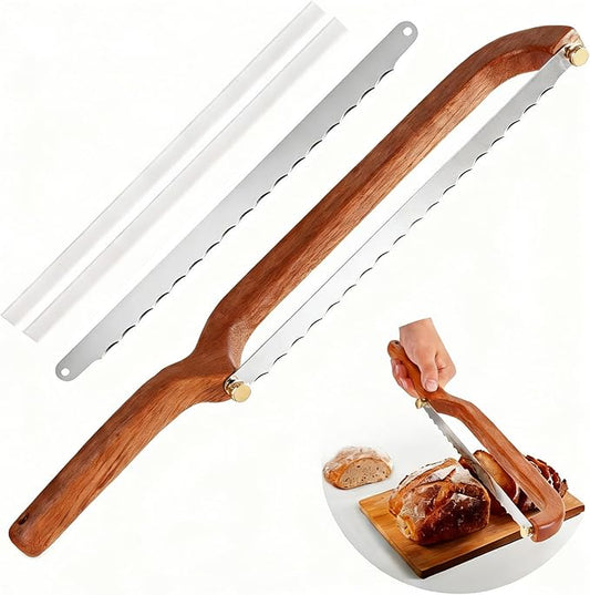 Uprichya Bread Knife for Homemade Bread Sourdough, Wooden Bread Bow Knife for Sourdough, Bread Slicer for Homemade Bread, Bread Saw, Sourdough Bread Cutter, Left-Handed