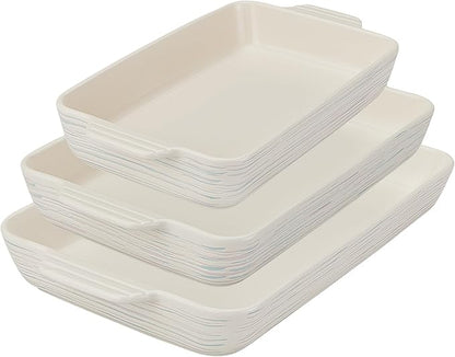 Pyrex 3-Piece Ceramic Bakeware Set, Nonstick Casserole Dish with Handles, Lasagna Oven Pans, Bakers, For Baking, Roasting, Steaming, Rectangular by Pyrex