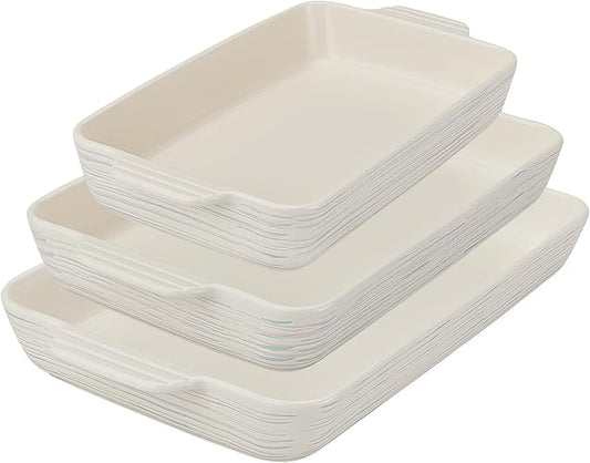 Pyrex 3-Piece Ceramic Bakeware Set, Nonstick Casserole Dish with Handles, Lasagna Oven Pans, Bakers, For Baking, Roasting, Steaming, Rectangular by Pyrex