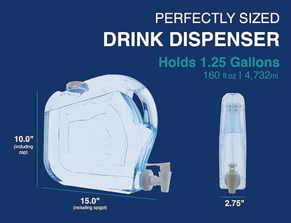 Arrow Home Products Ultra Slimline Drink Dispenser for Fridge, 1.25 Gallon - Plastic Beverage Dispenser with Spigot for Easy Dispensing - BPA Free Clear Plastic - Convenient Handle, Easy-Pour Spout