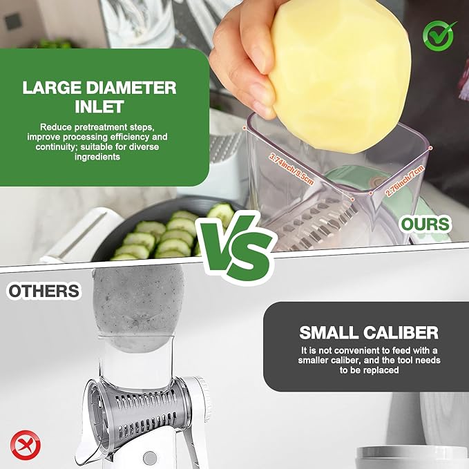 Electric Cheese Grater for Block Cheese - 3 in 1 Rotary Cheese Grater Electric Rotary Grater Salad Shooter Electric Slicer for Cheeses, Fruits, Vegetables and Nuts (Green, L)