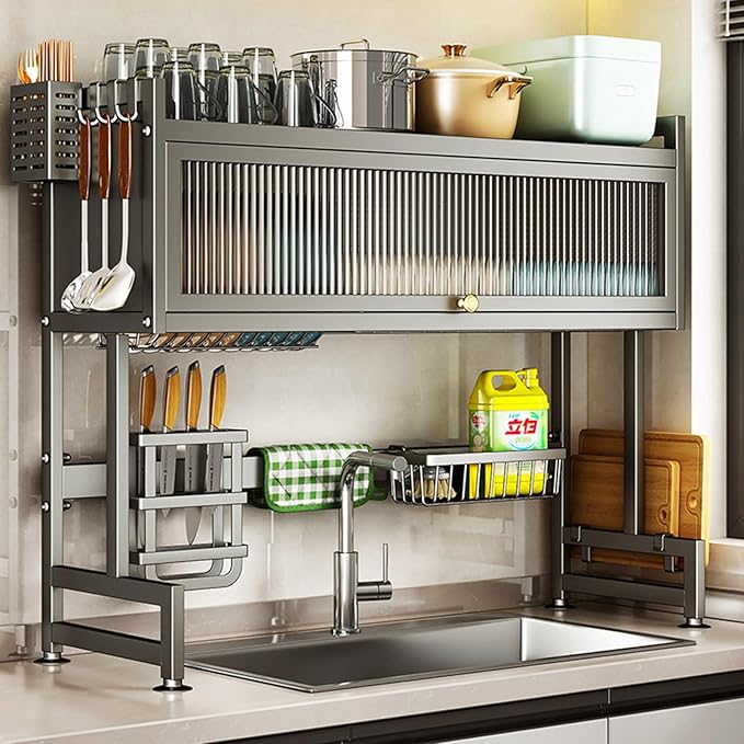 Hdrriozu Over the Sink Dish Drainer Drying Rack 3 Tier Over Sink Dish rack for a Tidy Kitchen Sink Shelf Organized Space-Saving Dish Rack with Cover for Dishes, Glasses, Bowls, and Cutlery by Hdrriozu