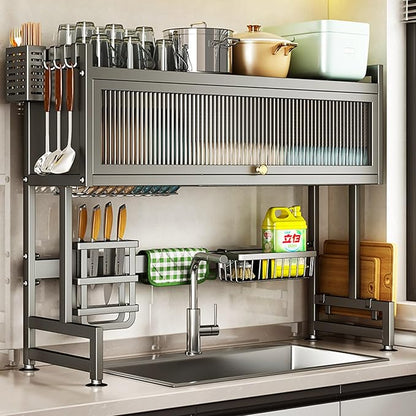 Hdrriozu Over the Sink Dish Drainer Drying Rack 3 Tier Over Sink Dish rack for a Tidy Kitchen Sink Shelf Organized Space-Saving Dish Rack with Cover for Dishes, Glasses, Bowls, and Cutlery by Hdrriozu