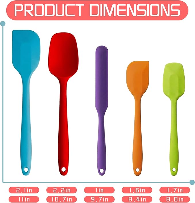 5 Pieces Silicone Spatula Set BPA Free Non Stick Rubber Spatula Heat Resistant Set Ideal for Baking Cooking Mixing Dishwasher Safe Kitchen Tools Multicolor - Image 4
