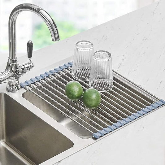 Seropy Roll Up Dish Drying Rack Over Sink Over The Sink Dish Drying Rack Kitchen Dish Drainer, Folding Dish Rack for Kitchen Sink Counter Stainless Steel Mat Foldable Dish Dryer Racks 17.5" x 13.7" by SeropyDirect