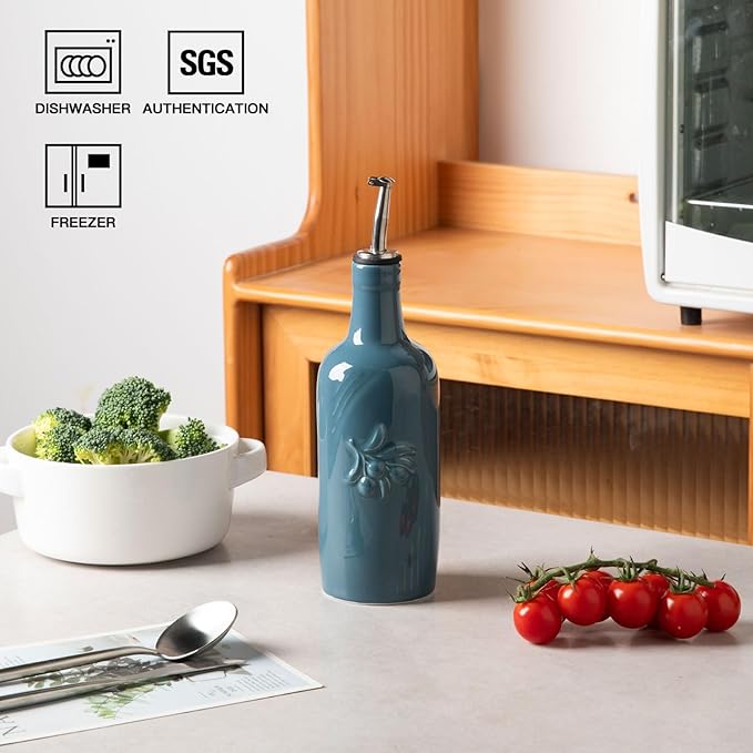 Sweejar Ceramic Olive Oil Dispenser Bottle, 17 FLOZ Oil Bottle with Spout，Porcelain Oil Dispenser for Kitchen,Cooking, Evoo, Vinegar, Soy Sauce, Pack of 1 (Fog blue) - Image 2