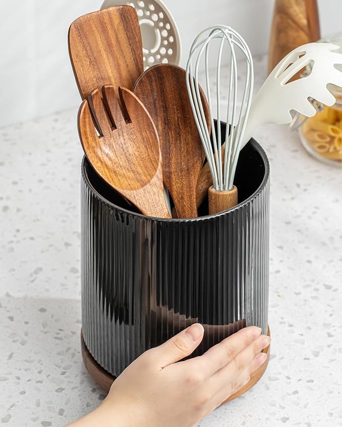 getstar Extra Large Rotating Utensil Holder for Kitchen Counter, 7.9" Ceramic Utensils Crocks Set for Countertop Large & Small Utensil Organizer for Spatula Farmhouse Kitchen Decor - Image 6
