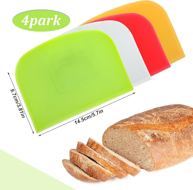 4 Piece Plastic Dough Scraper Bowl Scraper Flexible Multipurpose Food Scraper Plastic Dough Cutter for Bread Cake Dough Fondant Icing (White, Green, Yellow, Red) - Image 2