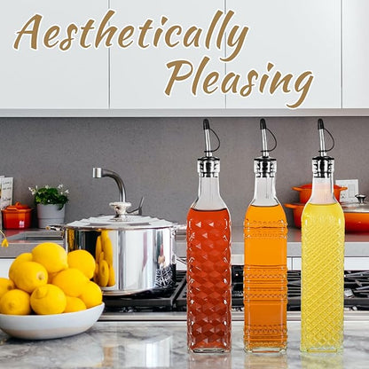 3-Pack Glass Oil Dispensers 500ML/17OZ, Oil and Vinegar Bottles Set with Stainless Steel Pourers, Brush, Funnel, Seal Caps (Square) - Image 5