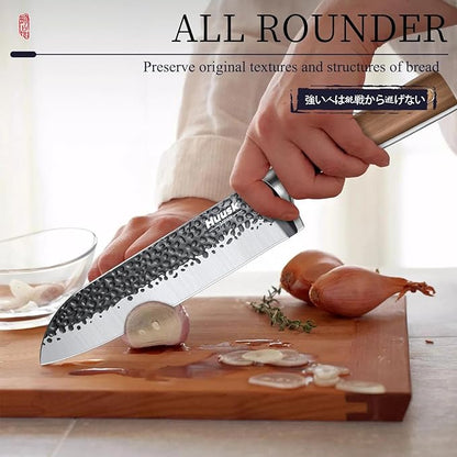Huusk Santoku Knife 7 Inch Japanese Kitchen Knife Hand Forged Chopping Knives Razor Sharp Chef Knife for Vegetables Meat Home Cooking with Premium Present Box for Dad Mom - Image 2