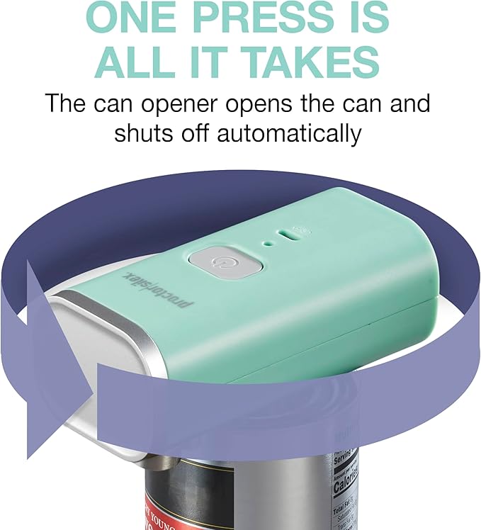 Proctor Silex Automatic Electric Can Opener, Hands Free Cordless Operation & USB Rechargeable, Self-Aligning, Cut Smooth Touch Lid Edges, Compact and Easy to Store, Mint - Image 3