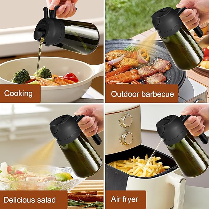 YARRAMATE 16oz/470ml 2PCS Light Blockage Dark Oil Sprayer for Cooking, 2 in 1 Olive Oil Dispenser Bottle for Kitchen, Green Glass Oil Bottle, Food-Grade Oil Mister for Air Fryer, BBQ (Black & White) - Image 8