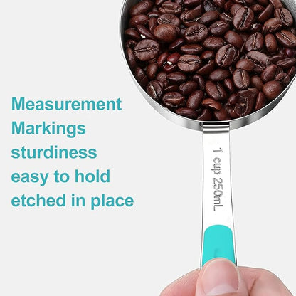 Bopei Measuring Cups and Spoons Set Stainless Steel 10 Piece for Cooking and Baking (5 Cups + 5 Spoons, Aqua Sky Handle) - Image 3