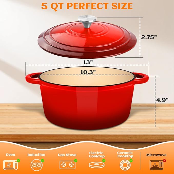 Enameled Cast Iron Dutch Oven Pot with Lid, Incl. Sourdough Bread Baking Supplies Like Banneton Bread Proofing Basket, Starter Jar, Bread Lame, 5QT Dutch Oven for Bread Baking, Oven Safe up to 500°F - Image 3