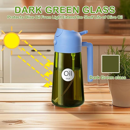 YARRAMATE 16oz/470ml Dark Green Oil Sprayer for Cooking with Stickers, Food-grade Premium 2 in 1 Olive Oil Dispenser Bottle for Kitchen Gadgets, Air Fryer, Salad, Frying, BBQ (SkyBlue) - Image 3