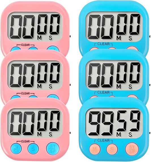 6 Pack Digital Kitchen Timer Small Classroom Timers for Kids Teachers (Blue&Pink) by VOULOIR