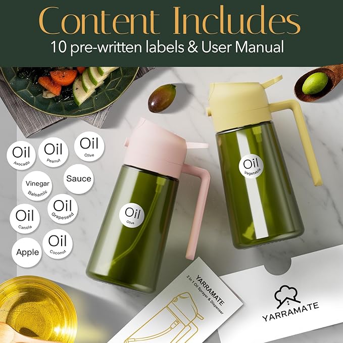 YARRAMATE 16oz/470ml Light-Blocking Dark Oil Sprayer for Cooking, 2 in 1 Olive Oil Dispenser Bottle for Kitchen, Dark Green Glass Oil Bottle, Food-Grade Oil Mister for Air Fryer, BBQ (PeachPink) - Image 6