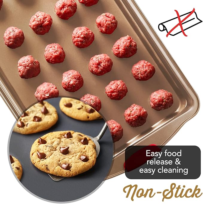 Baking Sheet Set, 3-Piece Cookie Sheet Set with Silicone Handles, Steel Baking Pans Set, Durable Baking Sheets for Oven, BPA Free Cookie Sheets for Baking Nonstick Set, Sheet Pan - Bronze Baking Pan - Image 6