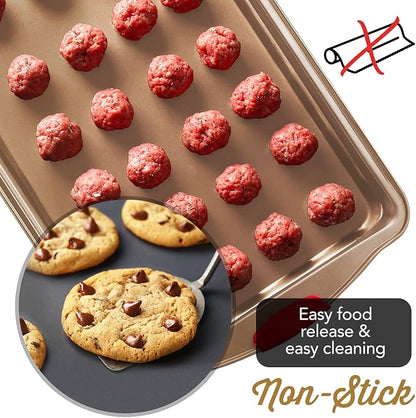 Baking Sheet Set, 3-Piece Cookie Sheet Set with Silicone Handles, Steel Baking Pans Set, Durable Baking Sheets for Oven, BPA Free Cookie Sheets for Baking Nonstick Set, Sheet Pan - Bronze Baking Pan - Image 6