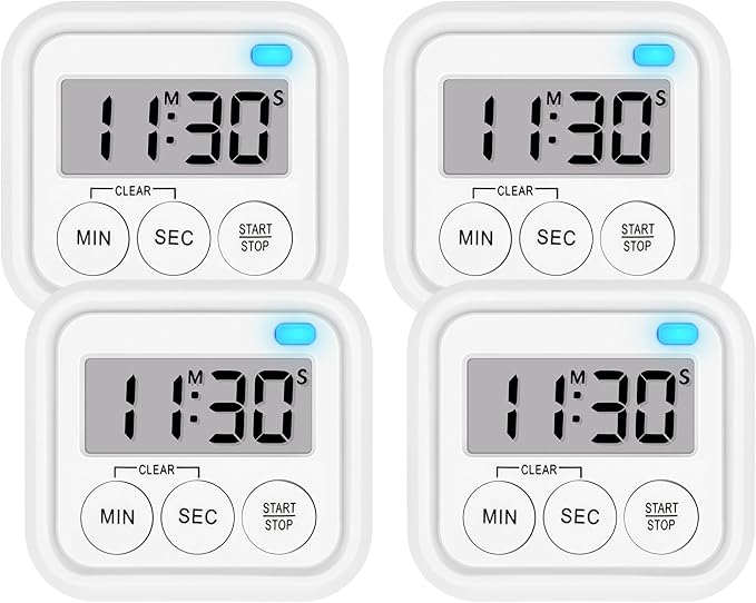 Timer, Kitchen Timers for Cooking Classroom Timer for Kids Teachers Digital Magnetic Timers 4 Pack, White by AOUVES