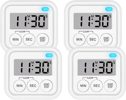Timer, Kitchen Timers for Cooking Classroom Timer for Kids Teachers Digital Magnetic Timers 4 Pack, White by AOUVES