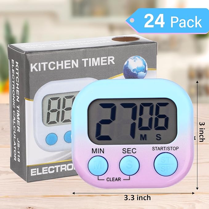 Weewooday 24 Pcs Digital Kitchen Timer Magnetic Timer Bulk On/Off Switch Minute Second Count up Countdown Loud Alarm for Exercise Cook Baking (Gradient Color) - Image 2