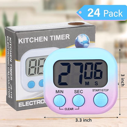 Weewooday 24 Pcs Digital Kitchen Timer Magnetic Timer Bulk On/Off Switch Minute Second Count up Countdown Loud Alarm for Exercise Cook Baking (Gradient Color) - Image 2