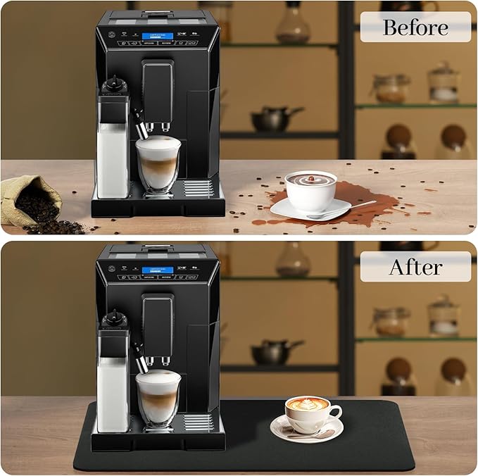 Bloss Coffee Mat 24"x16", Dish Drying Mat for Multiple Usage, Mat for Coffee Bar, Kitchen Counter Mat, Absorbent Hide Stain Rubber Backed Dish Drying Pad - Black - Image 4