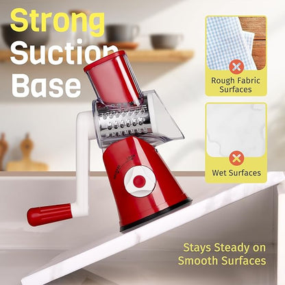 Cheese Grater Hand Crank, Rotary Cheese Shredder with 3 Interchangeable Blades for Coarse, Fine Shredding and Slicing, Strong Suction Base for Pizza, Pasta, Salad, Vegetables, Nuts, Chocolate - Image 6