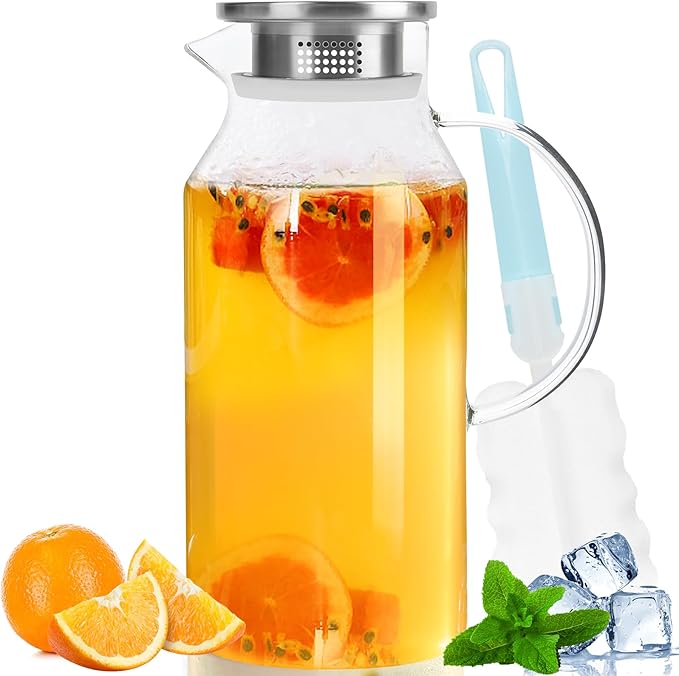 Yirilan Glass Pitcher, 90 oz/2.6 Liter Water Pitcher with Lid, Large Juice Pitchers for Drinks, Glass Water Carafe,Glass Tea Jug,Beverage Pitcher Transparent by Yirilan