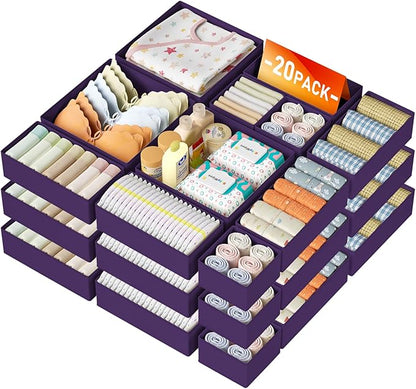 DIMJ Drawer Organizer Clothes Storage - 20 Pack Baby Dresser Organizer for Nursery, Foldable Closet Drawer Bins for Bedroom Organization, Fabric Storage Dividers for Socks, Underwears, Purple by DiMJ