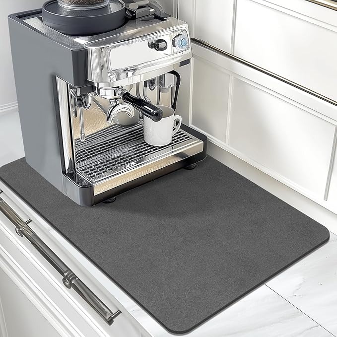 Findosom Dish Drying Mat, 12"x 20" Super Absorbent & Hide Stain Coffee Mat, Cuttable Drying Mat for Kitchen Counter, Coffee Bar Accessories, Under Dish Rack, Coffee Maker, Espresso Machine, DarkGrey-2 - Image 7