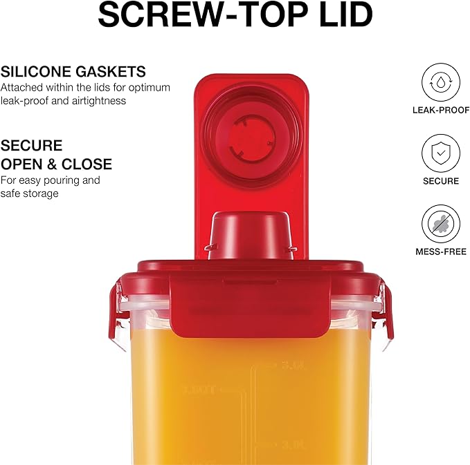 LocknLock Aqua Fridge Door Water Jug | Clear Pitcher | BPA Free Plastic Pitcher with Lid | 1 Gallon Pitcher with Lid for Water, Juice, Tea & More Beverages, Red