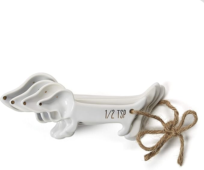 VOTUM White Dachshund Ceramic Measuring Spoon Set – Set of 4 Cute Weiner Dog Themed Kitchen Baking Tools – Gift for Dog Lovers - Image 6