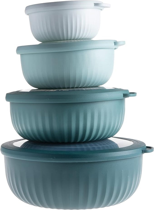 COOK WITH COLOR Prep Bowls with Lids- Wide and Deep Nesting Plastic Small Mixing Bowl Set with Lids, 8 Piece Set - Wide Bowls, Teal by CookwithColor