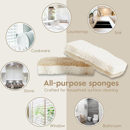 Grove Co. Sponges, Natural Coconut Scrubber Kitchen Sponge, Dual-Sided, Non-Scratch, Super Absorbent Plant-Based Cellulose with Coconut Husk Scourer, Household Cleaning Essentials, 6-Pack